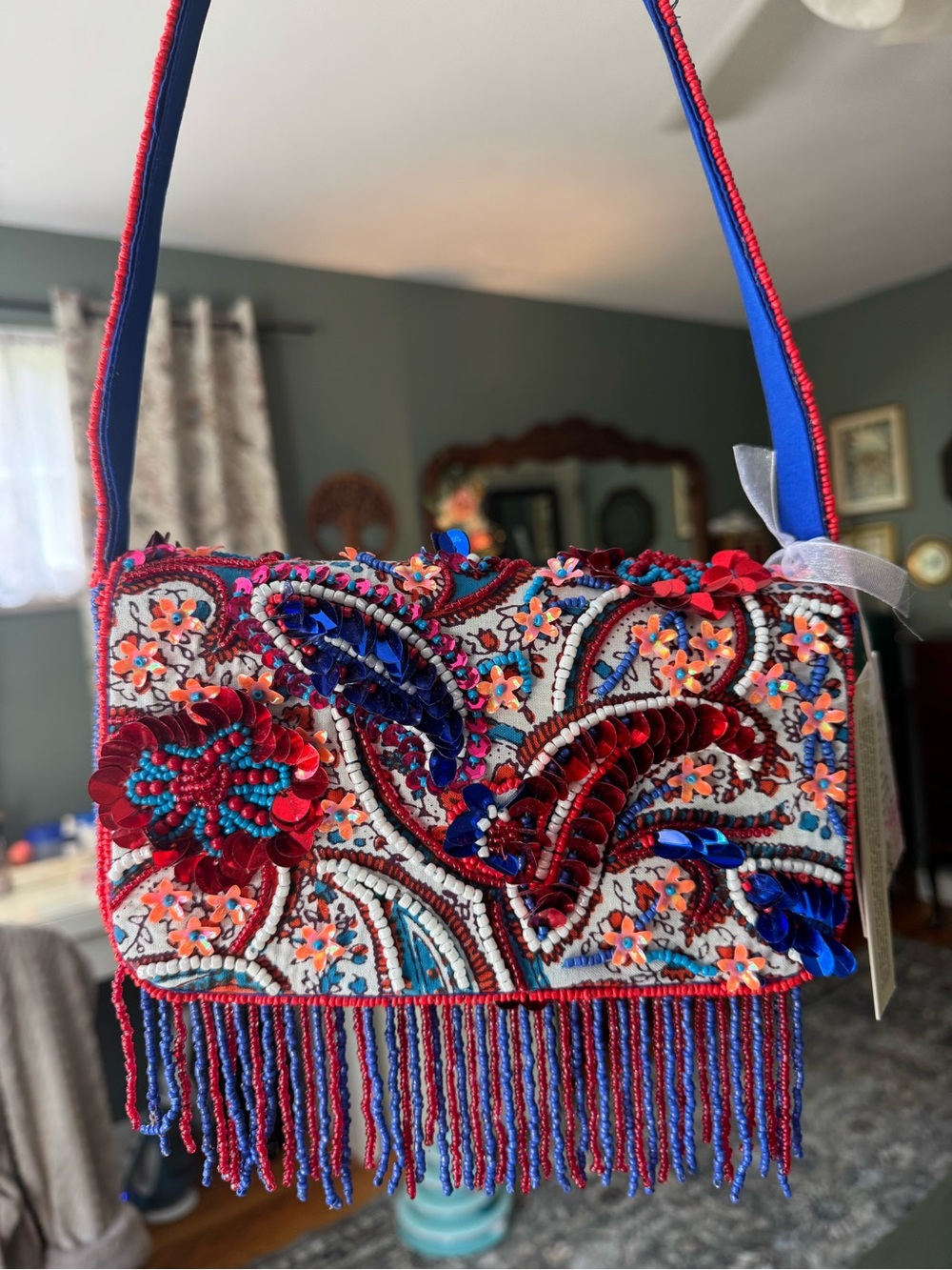 Viral beaded bag paisley red white blue 4th of July purse